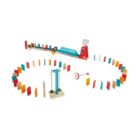 Domino set with robot hammer